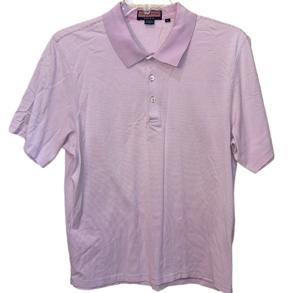 Men's Vineyard Vines Pink/White Stripe Gold Polo Shirt Size‎ Large